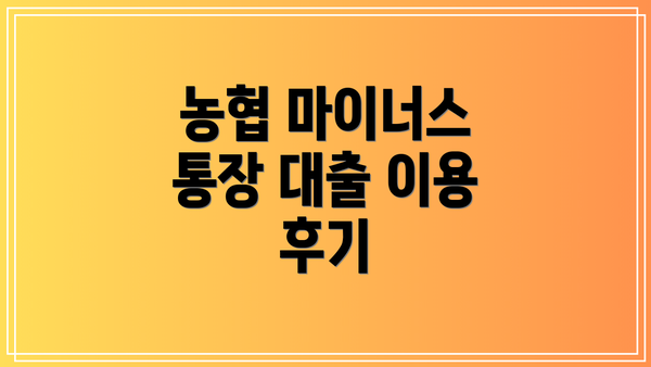 농협 마이너스 통장 대출 이용 후기