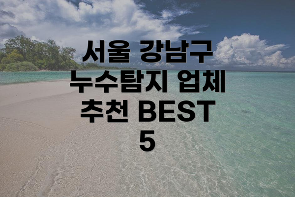 서울 강남구 누수탐지 업체 추천 BEST 5