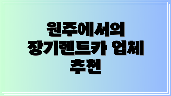 원주에서의 장기렌트카 업체 추천